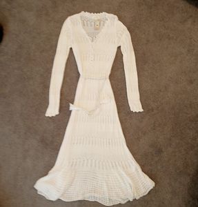 Allison New York Anthropologie White Embroidered Knit Boho Chic Maxi Dress L NWT